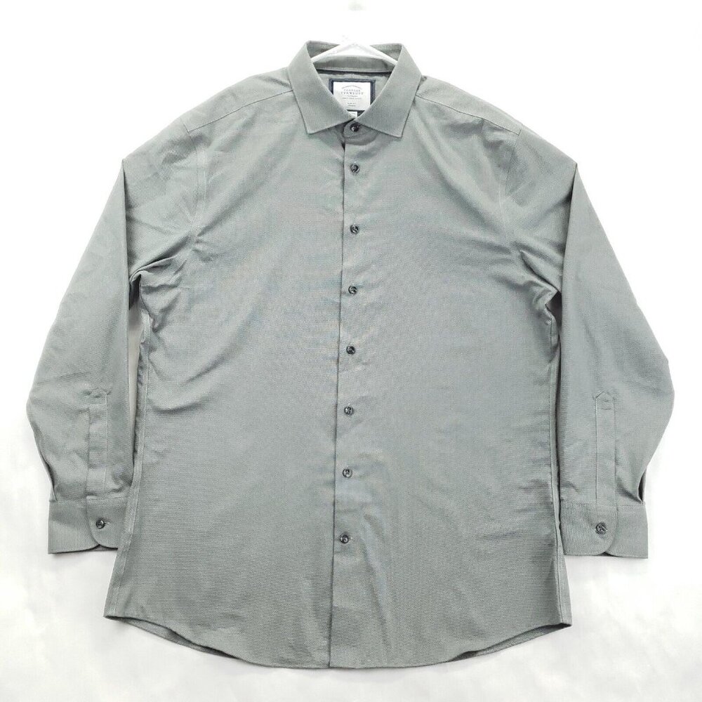 Charles Tyrwhitt Dress Shirt Mens 17.5-36/44 Gray Non-Iron Slim Fit Long Sleeve